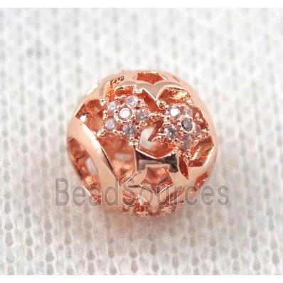 round copper bead paved zircon, hollow, rose gold