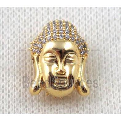 copper buddha beads paved zircon, gold plated