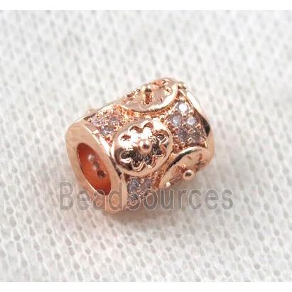 copper tube bead paved zircon, rose gold plated