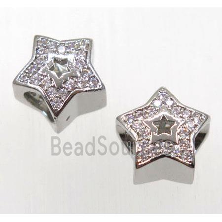 copper star bead paved zircon, platinum plated