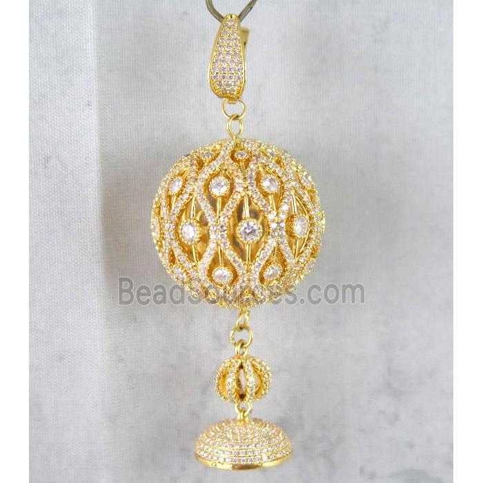 copper pendant paved zircon, gold plated