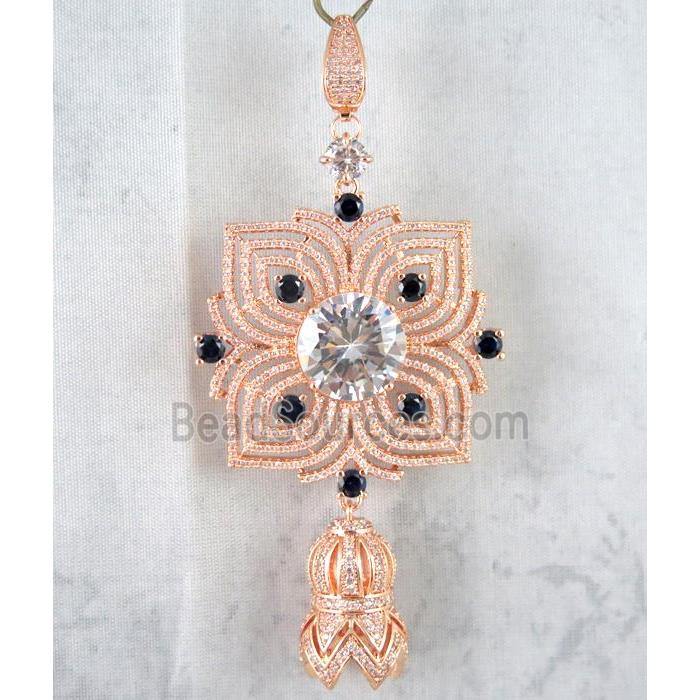copper pendant paved zircon, rose gold plated