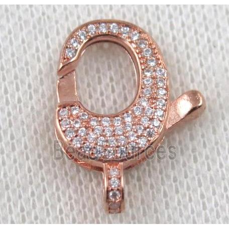 copper Lobster Clasp paved zircon, rose gold