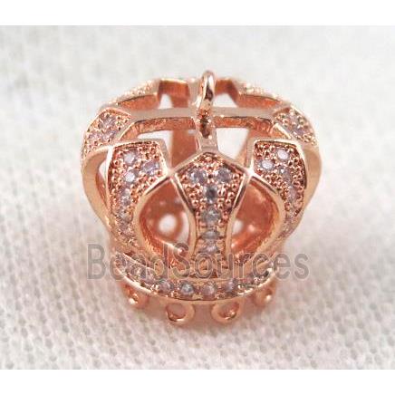 copper crown tassil bail paved zircon, rose gold