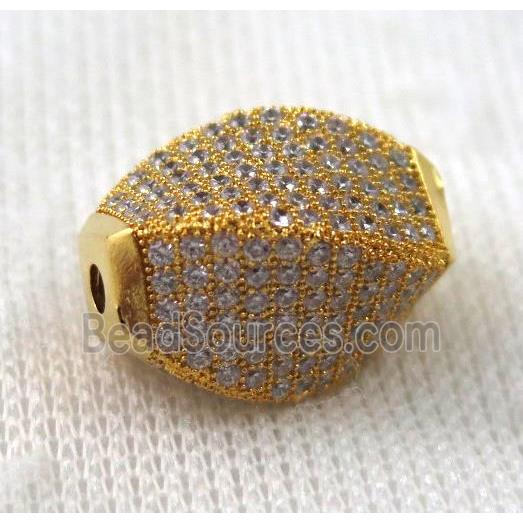 copper twist beads paved zircon, gold plated