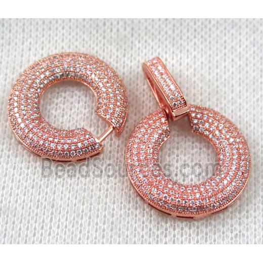 copper donut connector clasp paved zircon, rose gold