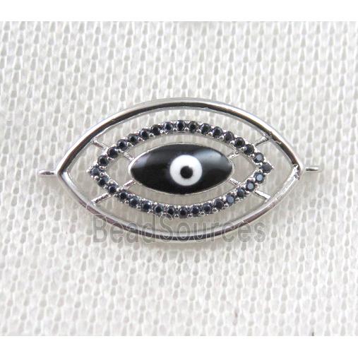 copper connector paved zircon with evil eye, platinum plated