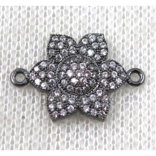 copper flower connector paved zircon, black plated