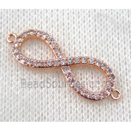 copper infinity connector paved zircon, rose gold plated