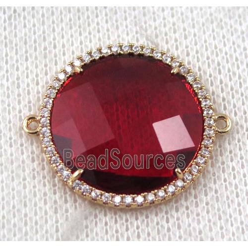 ruby Chinese Crystal Glass connector pave zircon, circle, gold plated