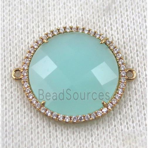 aqua Chinese Crystal Glass connector pave zircon, circle, gold plated