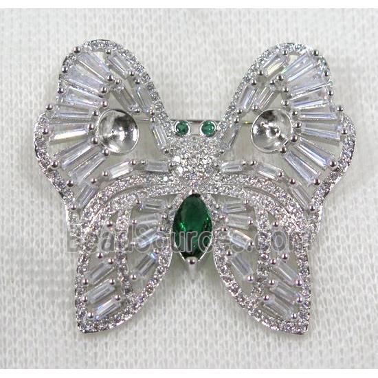 copper butterfly brooch paved zircon, platinum plated