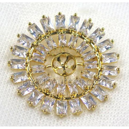 copper brooch paved zircon, gold plated