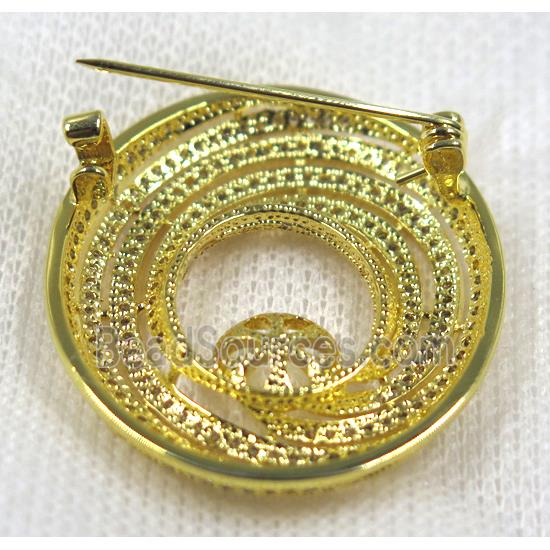 copper rebirth brooch paved zircon, gold plated