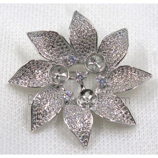 copper flower brooch paved zircon, platinum gold