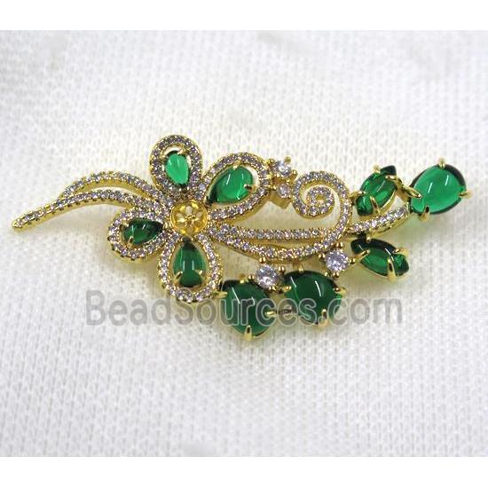 copper brooch paved zircon, gold plated