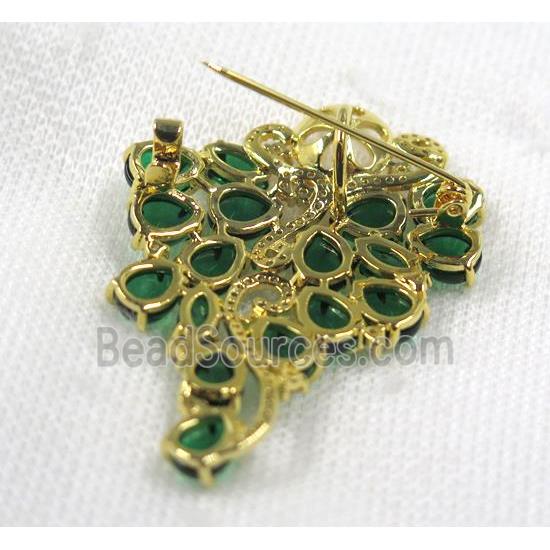 copper brooch paved zircon, gold plated