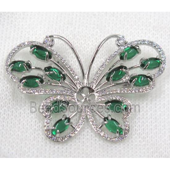 copper butterfly brooch paved zircon, platinum plated