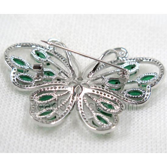 copper butterfly brooch paved zircon, platinum plated