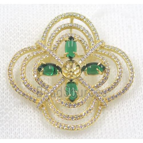 copper brooch paved zircon, gold plated