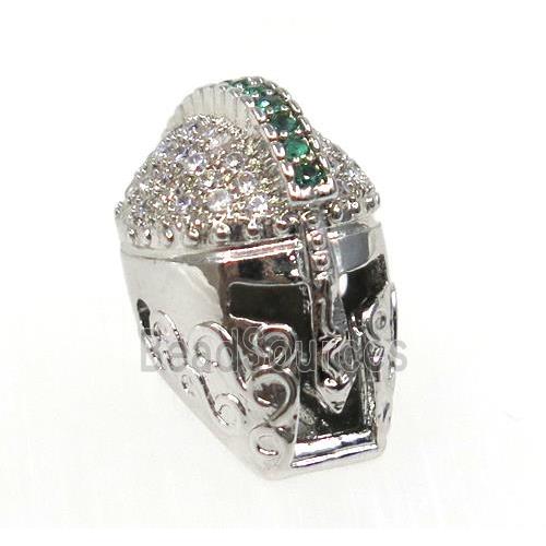 copper helm bead paved zircon, platinum plated