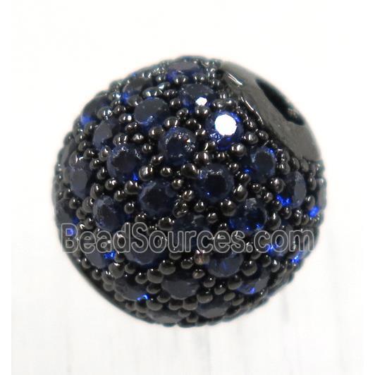 round copper beads pave zircon, black plated