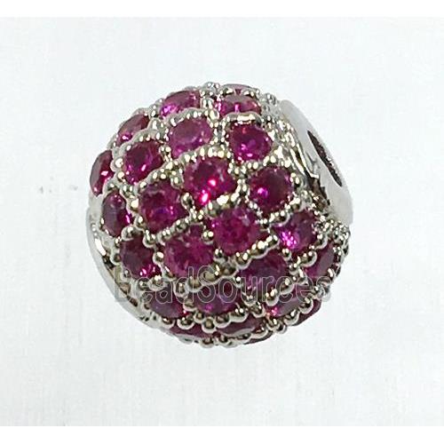 round copper beads pave zircon, platinum plated