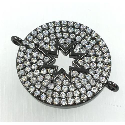 copper button connector pave zircon, north star, black plated