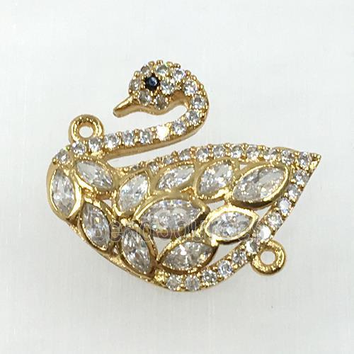 copper swan connector pave zircon, gold plated