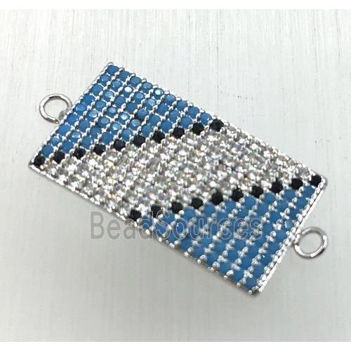 copper connector paved zircon, rectangle, platinum plated