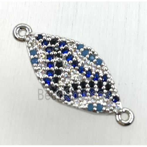 copper oval connector paved zircon, platinum plated