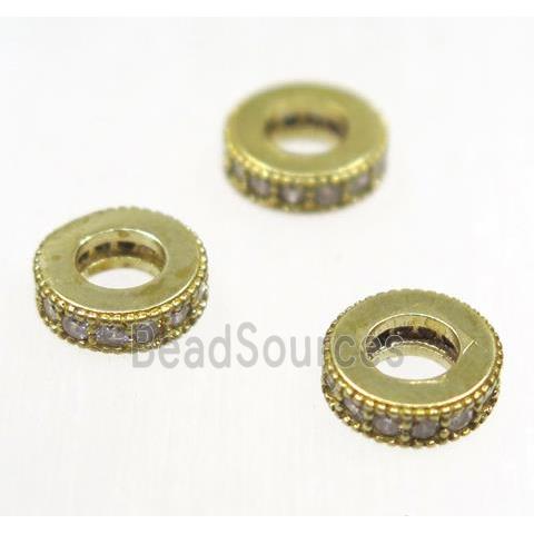 raw Brass rondelle beads paved zircon