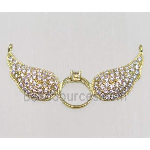 raw Brass Angel wing pendant paved zircon with 2loops