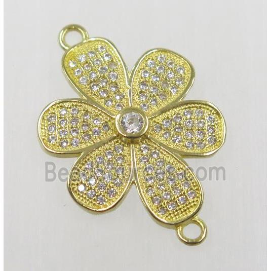 raw Brass flower connector paved zircon