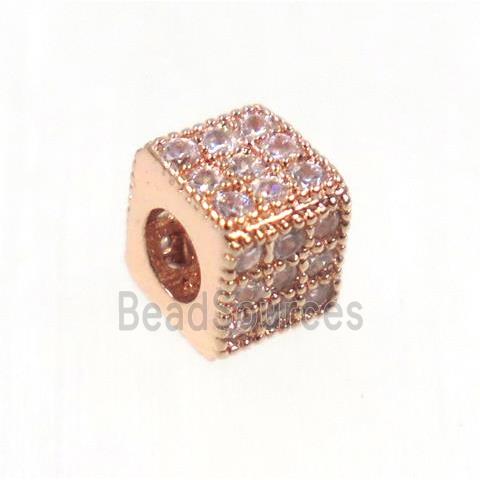 copper cube beads paved zircon, rose gold