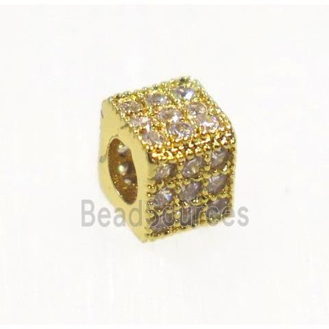 copper cube beads paved zircon, gold plated