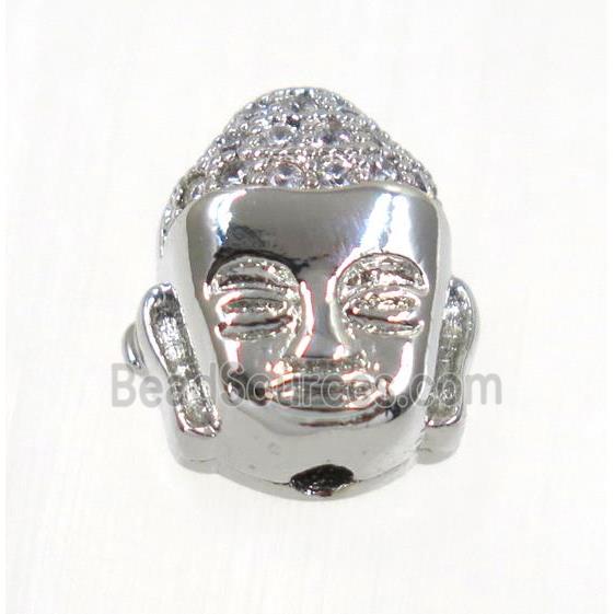 copper buddha beads paved zircon, platinum plated