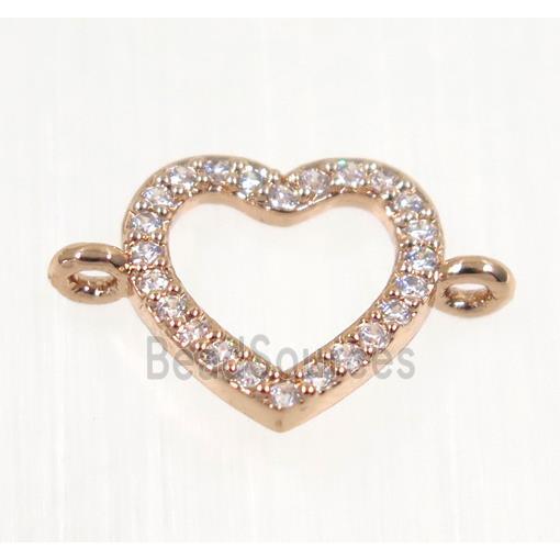 copper Heart connector paved zircon, rose gold