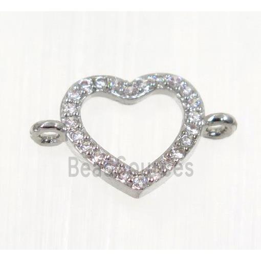 copper Heart connector paved zircon, platinum plated