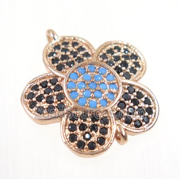 copper flower connector paved zircon, rose gold