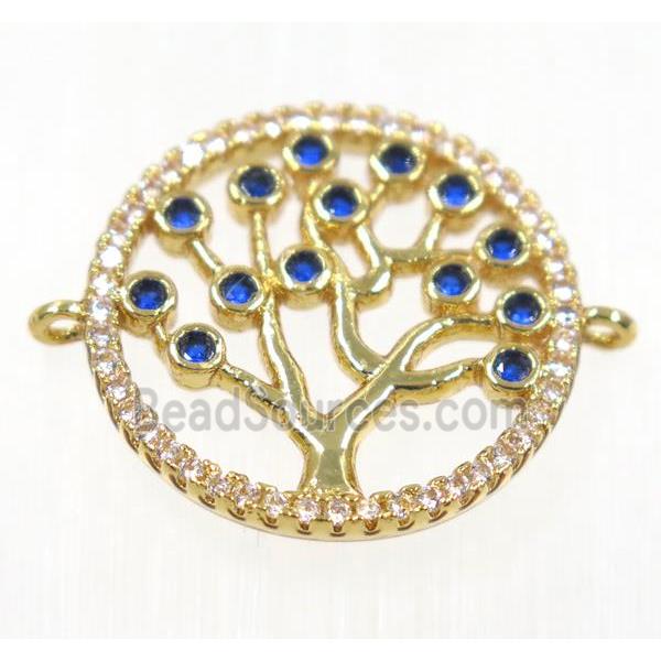 copper Tree Of Life connector paved zircon, gold plated