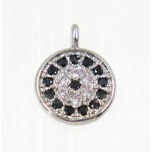 copper Circle pendant paved zircon, platinum plated