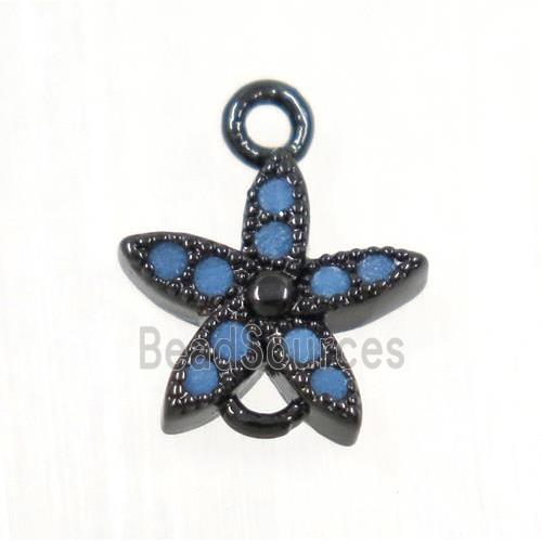 copper flower connector paved zircon, black plated