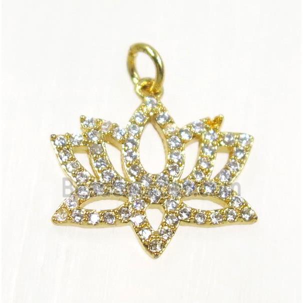 copper Lotus pendant paved zircon, gold plated