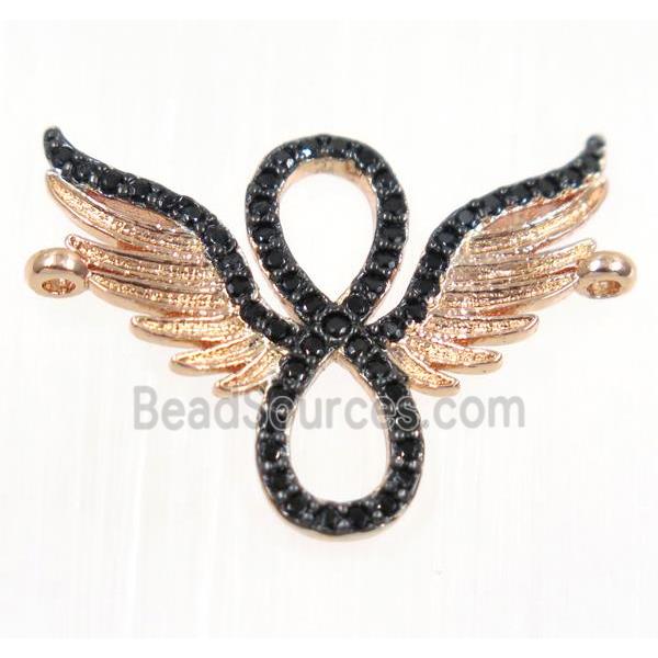 copper angel wing pendant paved zircon with 2loops, rose gold