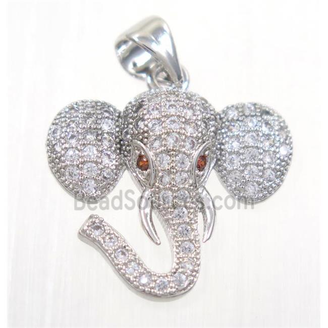 copper elephant pendant paved zircon, platinum plated