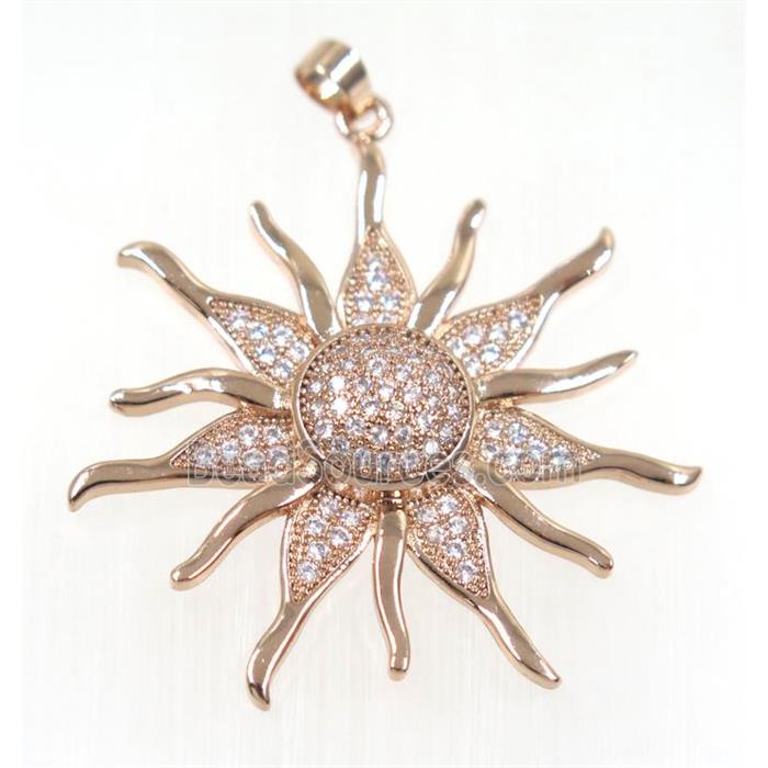 copper SunFlower pendant paved zircon, rose gold