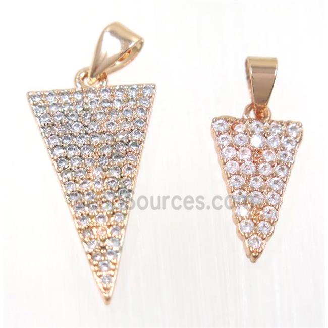 copper Triangle pendant paved zircon, rose gold