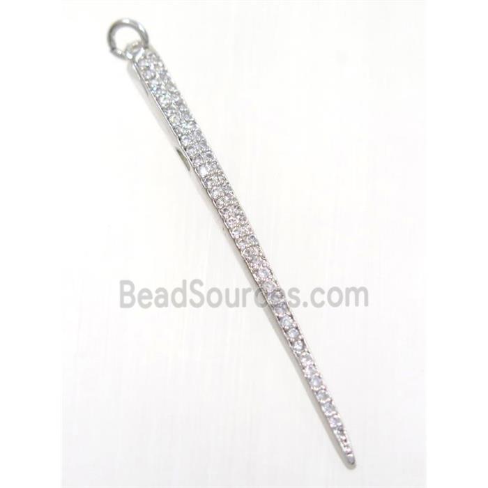 copper spike pendant paved zircon, platinum plated