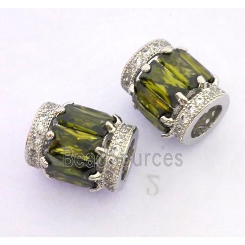 copper tube beads pave zircon, platinum plated
